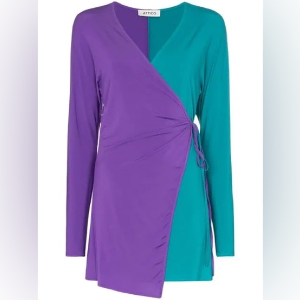 THE ATTICO Purple and Peacock Teal V Neck Jersey Wrap Dress Size IT38 NWT